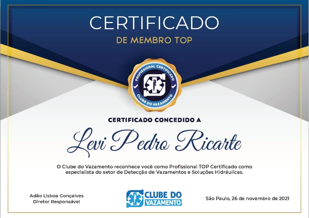 Imagem: certificado de membro top do Club do Vazamento de LEVI PEDRO RICARTE