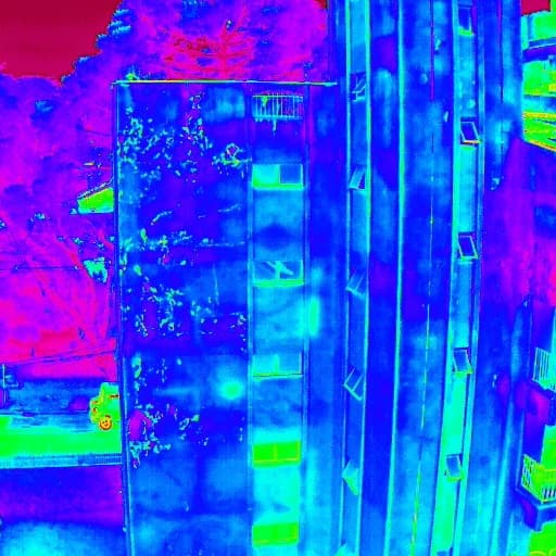 Imagem: termografia de fachada predial com fissuras e infiltrações realizadas drone de inspeção thermal DJI Mavic 3T